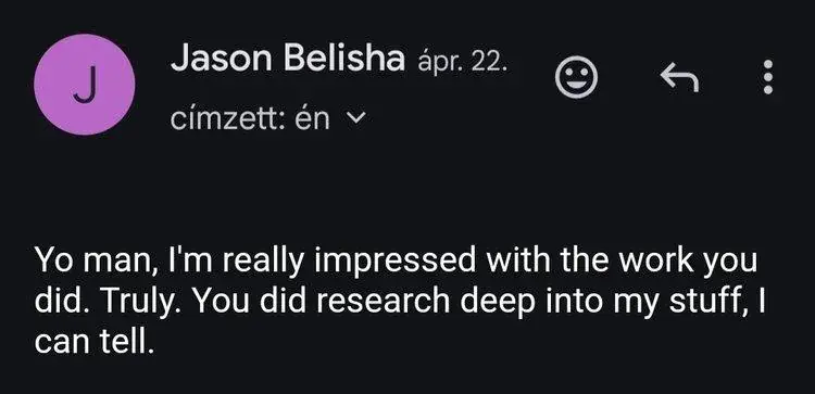 Message from Jason Belisha praising the research behind the work
